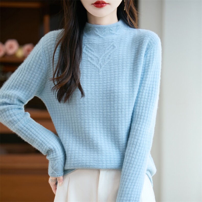 100纯羊毛半高领打底衫女2025新款洋气秋冬内搭针织加厚保暖毛衣,针织衫/毛衣,昭美羊绒