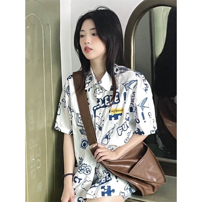 TC515-P45涂鸦短袖衬衫夏季新款甜美衬衣独特别致上衣,女装衬衫,星座617A-2