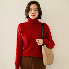 一线成型~无缝堆堆领山羊绒衫女软糯高领宽松套头针织打底衫毛衣，女装羊绒衫，纳丰羊绒