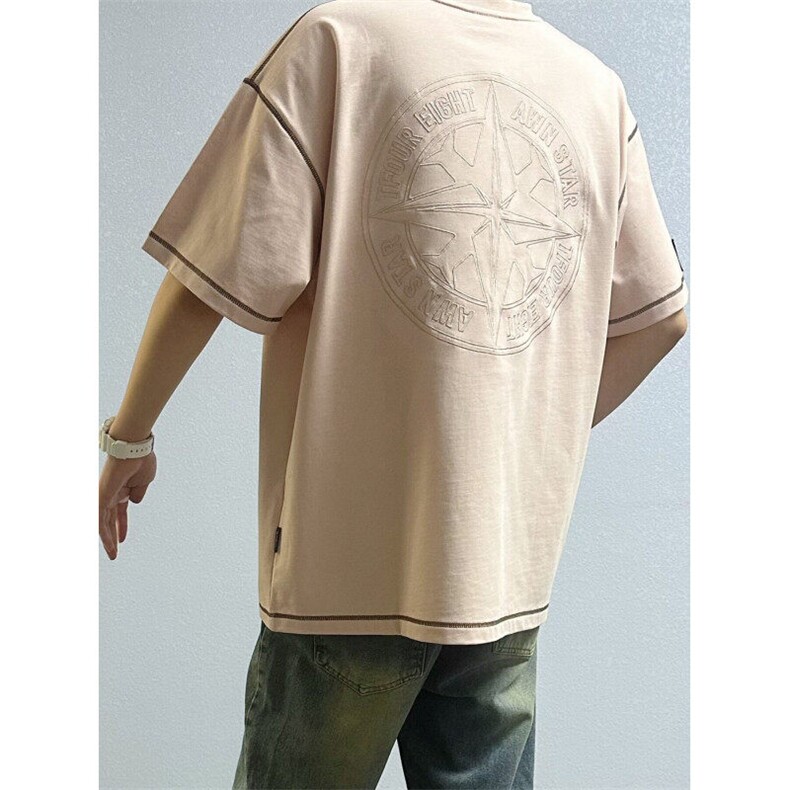 M524-P35夏季重磅设计感oversize刺绣情侣款粉色衣服上衣短袖T恤,男装T恤,星座617A-1（原B318A）