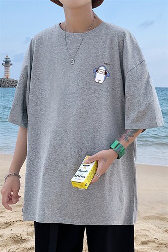 DX17167-P20 纯棉短袖t恤男大码半袖打底衫宽松体恤衫 港风图片