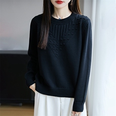 七针加厚纯棉线套头毛衣春秋女装圆领宽松针织衫冬季打底衫不起球，女装针织衫/毛衣，长今羊