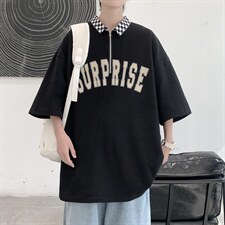 新款优品男士短袖发泡半开拉链印花T恤宽松上衣POLO衫ZD3312-P51图片