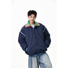 撞色双领棉服潮牌美式学院风情侣外套WT2505-P80-控138，男装棉衣，星座609