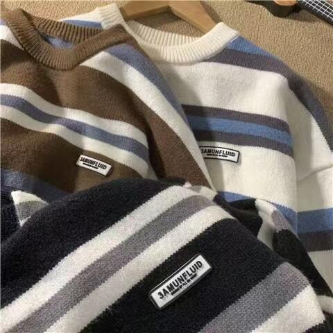 M01-P38秋冬季情侣装毛衣男女同款外套加厚慵懒宽松条纹仿,男装针织衫/毛衣,电商B323A