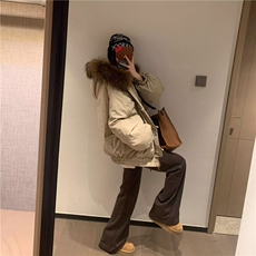 【升级款】牛角扣大毛领连帽棉服外套韩系工装派克服Y917P108网图，男装棉衣，电商B245
