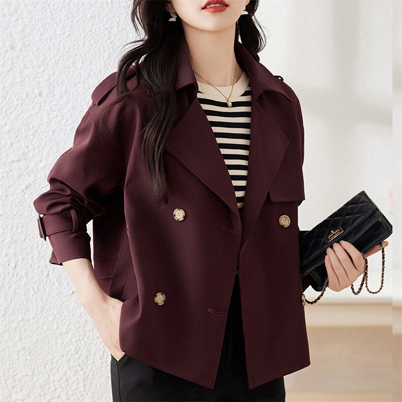 【现货】安哥拉红短款风衣外套2025年春季新款高品质宽松洋气外套，女装风衣，仁梯