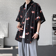 8XL-M腊肠狗花衬衫男短袖夏季冰丝薄款花衬衣寸衫外套DC28003P38，男装T恤，电商B312