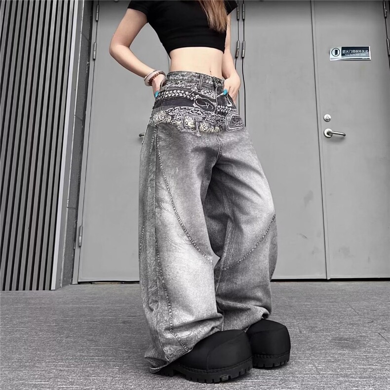 秋冬美式高街牛仔裤男女宽松直筒拖地嘻哈潮牌拖地长裤子,男装牛仔裤,星座506A