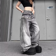 秋冬美式高街牛仔裤男女宽松直筒拖地嘻哈潮牌拖地长裤子，男装牛仔裤，星座506A