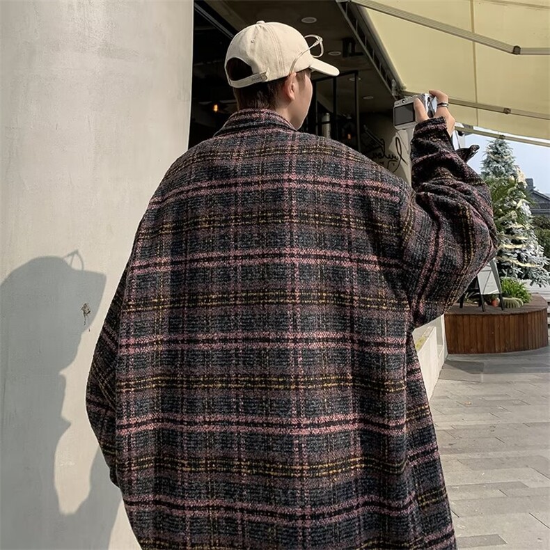 春日系复古毛呢潮牌格子衬衫男长袖情侣百搭休闲外套QJ22P65,男装夹克,星座1116-2
