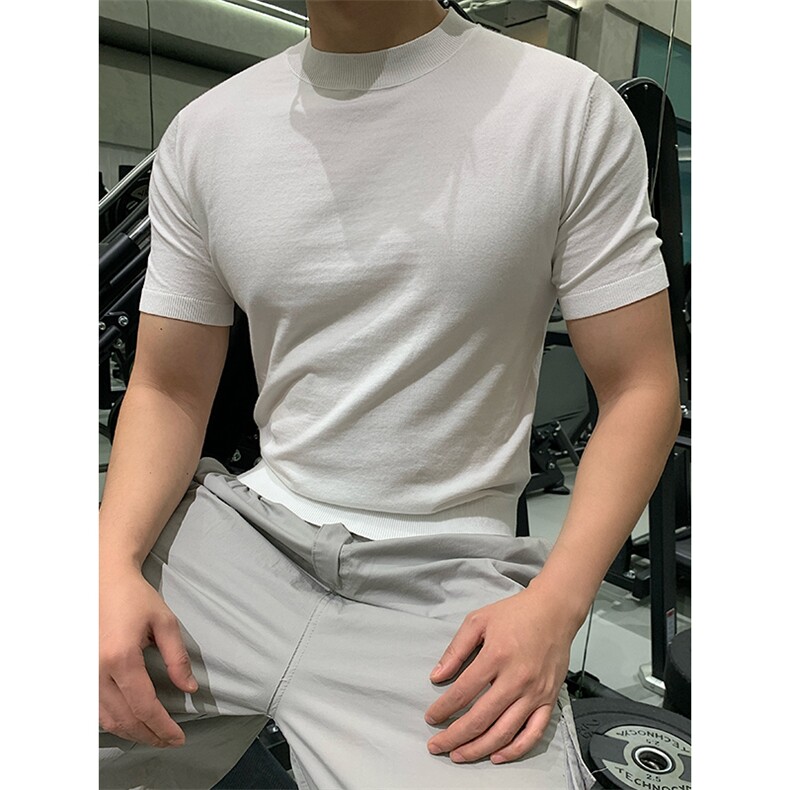 针织短袖X7160-TP4068美式健身修身小领口凉感透气螺纹T恤夏,男装T恤,电商A102