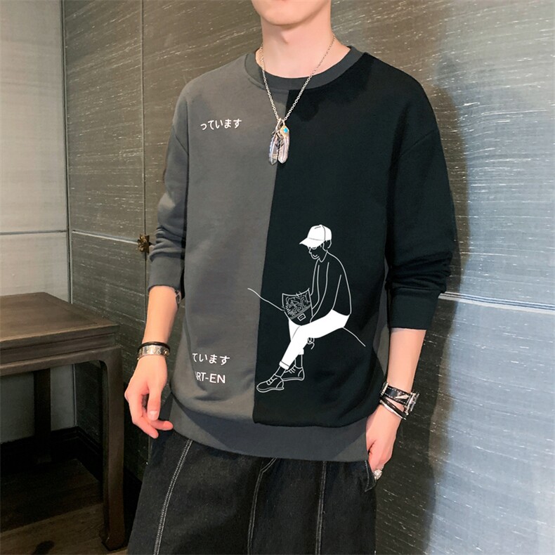 休闲圆领套头卫衣男宽松韩版2021新款bf风百搭长袖t恤DS982T,男装卫衣,电商A102