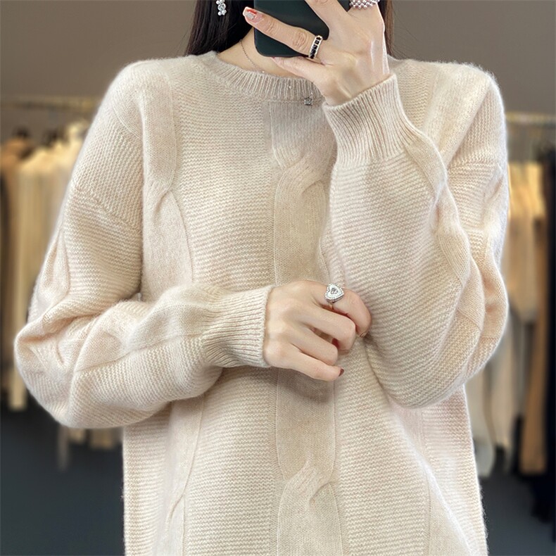 女2024年秋新款宽松套头慵懒风长袖短款羊毛打底针织衫,女装羊毛衫,蒙特羊绒