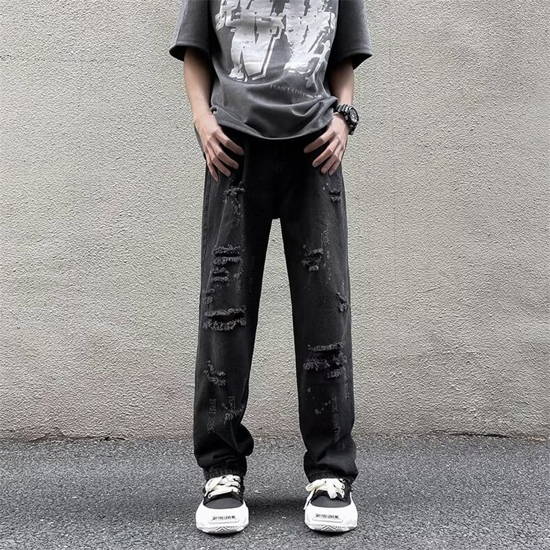 欧美hiphop破洞牛仔裤美式高街设计复古水洗男女直筒裤E00133-p45,男装牛仔裤,星座1008-1
