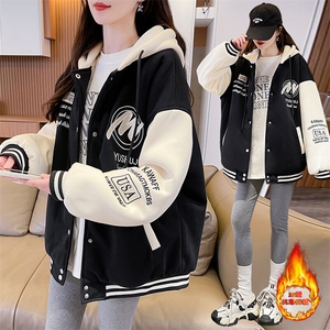 CC079-P130羊羔毛棒球服女秋冬季加绒加厚外套2025新款初高中生图片
