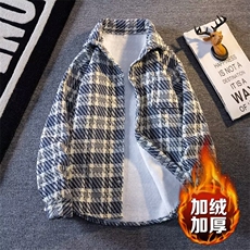 加绒加厚冬款男夹克衫条纹保暖棉衣休闲衬衫外套JK0016P72，男装夹克，星座1013-1