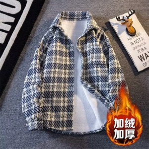 加绒加厚冬款男夹克衫条纹保暖棉衣休闲衬衫外套JK0016 P72图片