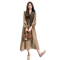 秋季连衣裙皮马甲时尚两件套女，女装套装/套裙，秋水欣儿