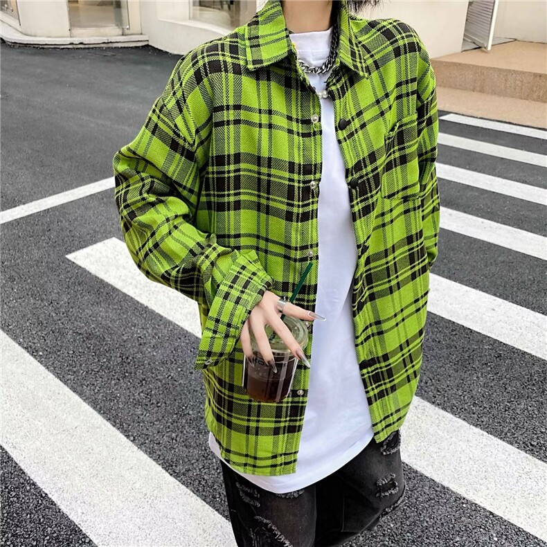 格子衬衫男韩版长袖帅气百搭2025秋新款ins宽松外套W2970-P46,男装衬衫,星座412