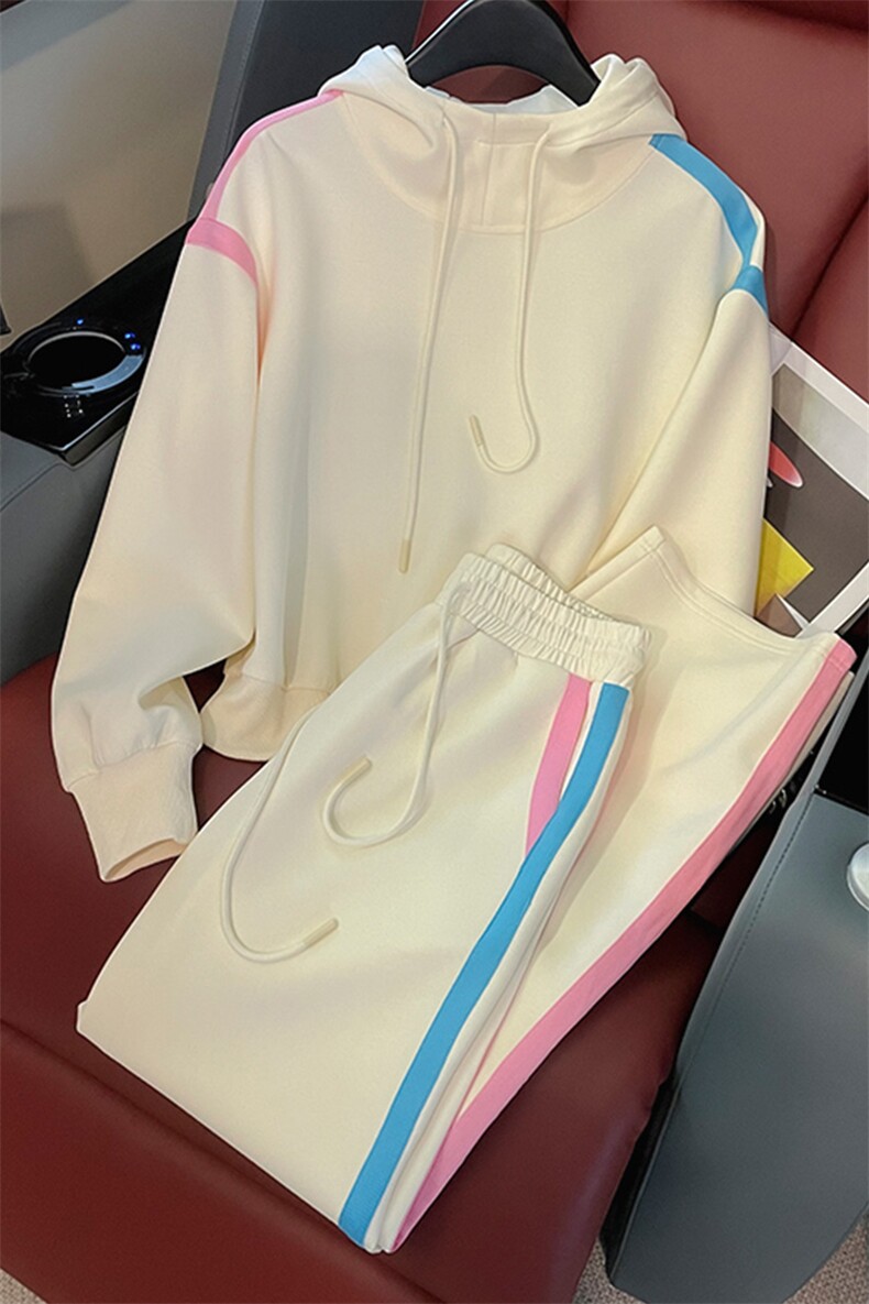 女秋欧货休闲运动杏色连帽卫衣阔腿裤套装,女装套装/套裙,江南