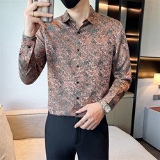 黑社会小伙店主风男士长袖修身花衬衫301A-1/CS509/P55，男装衬衫，星座301A-1