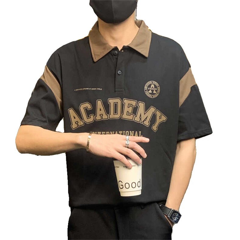 PL068-P40美式翻领POLO衫短袖男青少年夏季学院风上衣休闲宽松t恤,男装Polo衫,电商D310B-1