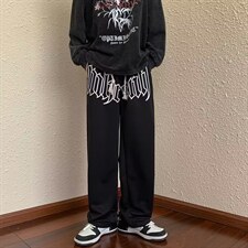男秋季新款发泡印花宽松直筒欧美高街vibe休闲裤A744P32，男装休闲裤，星座1116-2