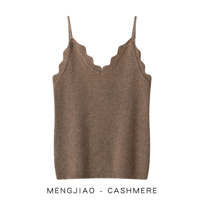 轻熟知性柔软舒适时尚百搭女士V领吊带，女装背心吊带，蒙娇羊绒