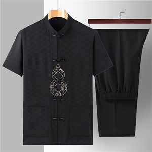风男士套装衣服短袖唐装汉服夏季葫芦绣两件套t恤CM2805-P98图片