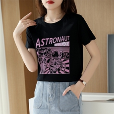 夏季丝光棉t恤女2024新款短款高支纯棉白色短袖绣花潮流烫钻百搭，女装T恤，元素羊绒