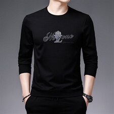 春秋季2023新款印花薄卫衣圆领宽松免烫中年商务休闲男士上衣，男装卫衣，电商B212（原钱塘6029）