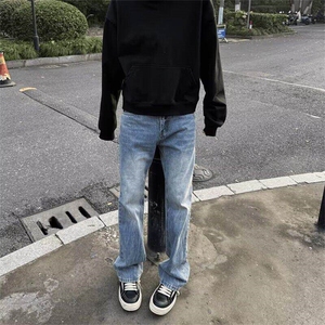 夏季新款美式牛仔裤男高街复古vibe修身直筒闪电纹微喇裤 NY9269图片