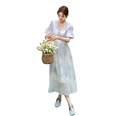 2025年夏季新款连衣裙扎染时尚宽松遮肚显瘦气质中长款裙子女，女装连衣裙，1D102-1