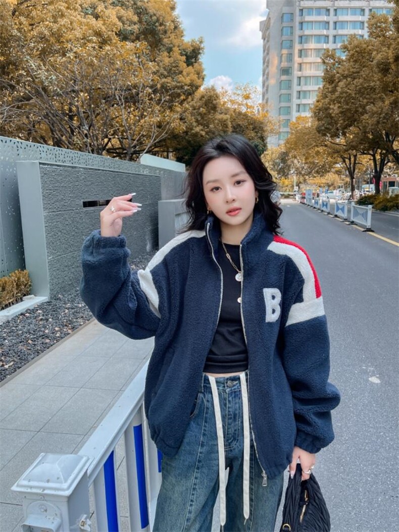 冬装新款毛毛棒球外套，其它，玫瑰共和国