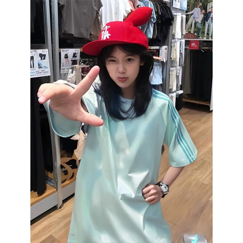 抖音得物品质二开240克宽松纯棉美式潮牌印花三条杠中性风短袖T恤，男装T恤，电商A486