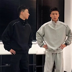 JY478-P43重磅纯色半开领卫衣男时尚简约宽松百搭，男装卫衣，星座1501-3
