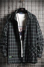 2021秋季网格挂拍日系大码男休闲落肩格子衬衫C3086-P40，男装衬衫，电商A001