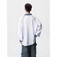 可二开美式POLO衫大码M-5XL拼接V领球衣长袖T恤男CX78111P45控69，男装Polo衫，星座226-1