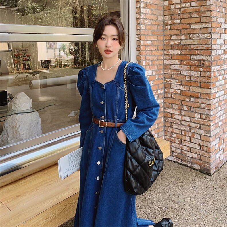 新品现货2025秋装新款牛仔连衣裙配皮带2C116-2301-P135-K188,女装连衣裙,2C116