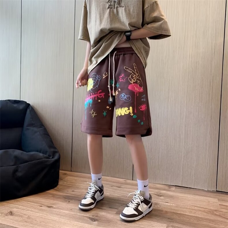 美式涂鸦多巴胺穿搭短裤男女夏宽松百搭休闲运动五分裤K4279-P34,男装休闲裤,星座412-3