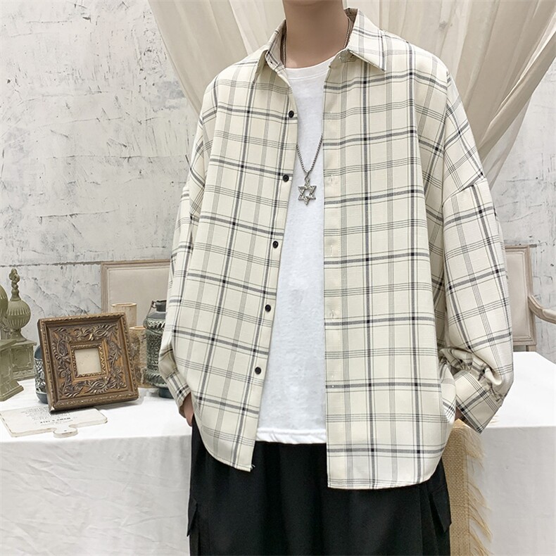 港风宽松格子衬衫男CC46-P45,男装衬衫,电商D312-1