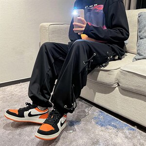 2021大码S-3XL抽绳男直筒宽松港风ins设计感休闲长裤K1730-P32
