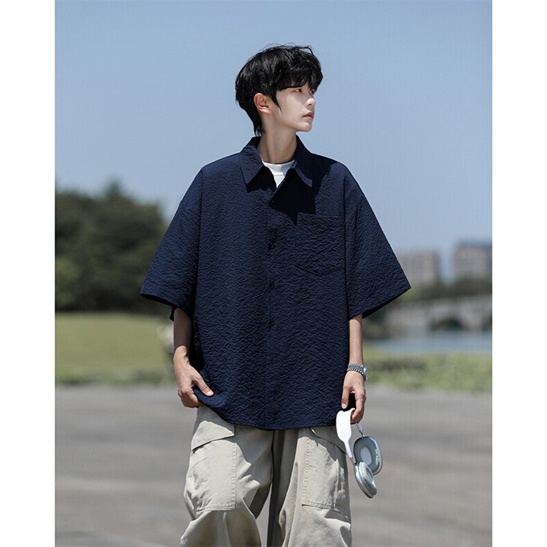 8XL-M泡泡纱盐缩肌理短袖衬衫男夏季冰丝外套防晒衬衣DC28011P36,男装衬衫,电商B312