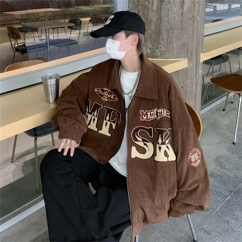 街头夹克灯芯绒棒球服男春季2023新款宽松bf风翻领外套JK940-P76,男装夹克,星座1103-3