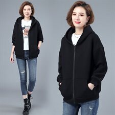 时尚休闲连帽加绒卫衣，2023年冬季简约单件常规拉链连帽，女装卫衣/绒衫，文熹诺