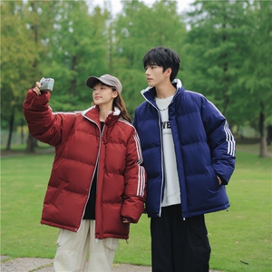 织带条纹三条棉服冬季男女情侣棉衣面包连帽服YY9880图片