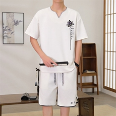 （版权注册仿款必究）风套装男夏季V领唐装新中式刺绣两件，男装休闲套装，星座1206（原A206）