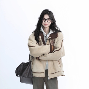 【坐吃山空】冬季加厚麂皮绒羊羔毛棉服外套女美式复古棉袄夹克潮图片