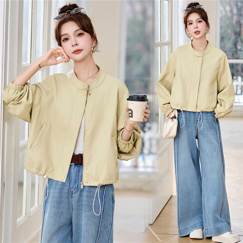 新款2026年春季短款皮衣抽绳宽松外套，女装皮衣，盈茜